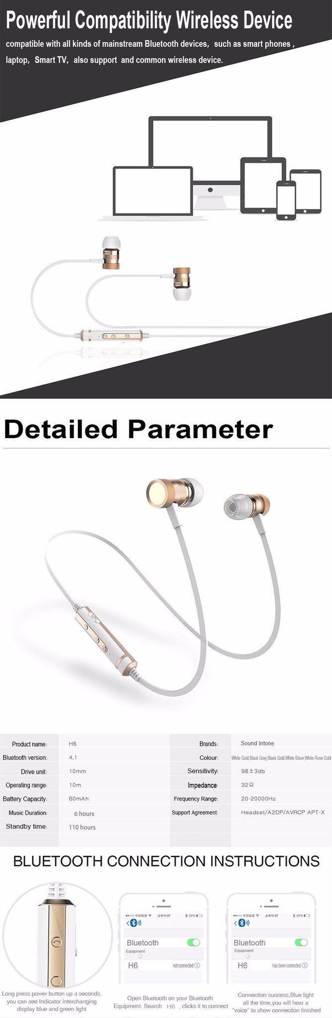 Smart Bluetooth Earphone Sport H6 - SmartStuff.com.br