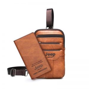 bolsa de couro com carteira jeep marrom
