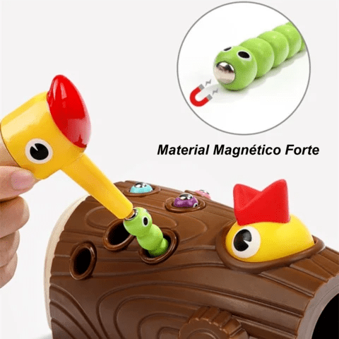 Brinquedo magnético Pica-pau Pega Minhoca - Jogo de habilidade