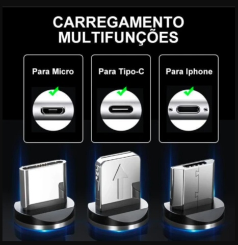 Cabo USB Magnético Ultra Resistente Para Celular turbo com imã para iphone android e tipo C