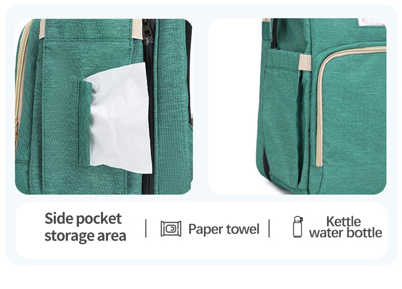 Bolsa Maternidade Multifuncional - Mommy Bag com suporte para colocar o lenço umedecido e retirar com facilidade.