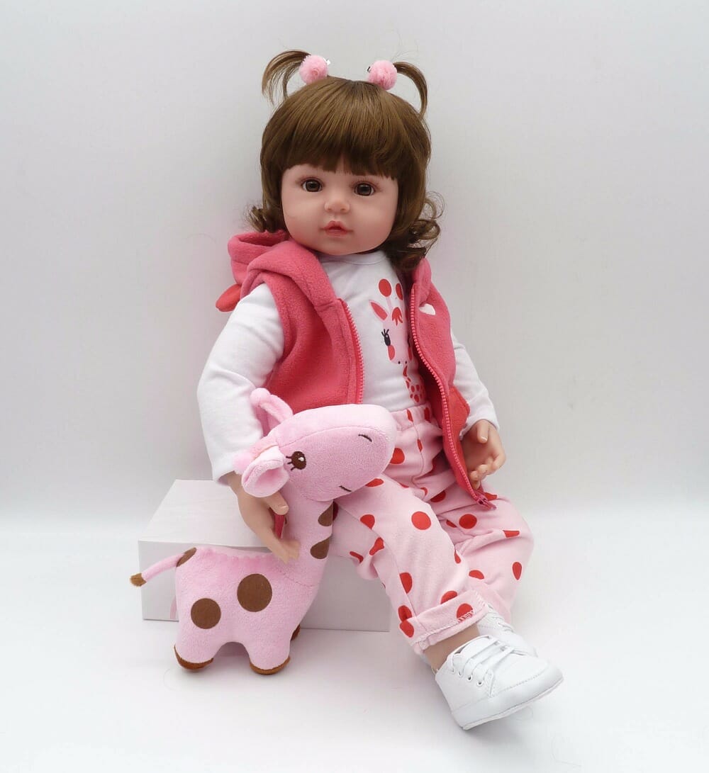 Boneca Bebê Reborn Realista Roupa de Girafinha 100% Silicone