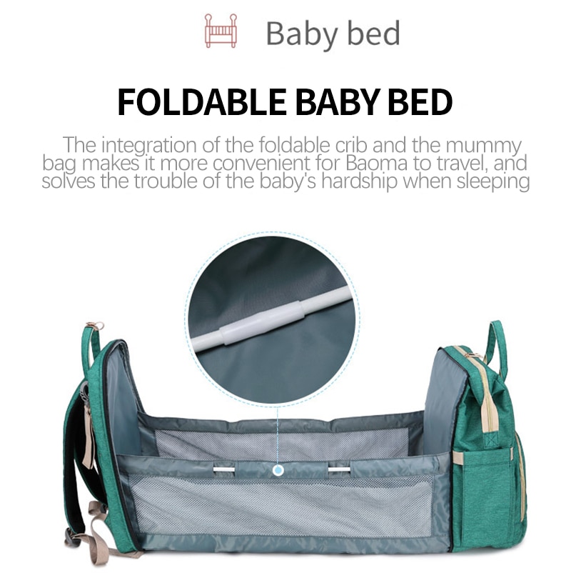 Bolsa de bebê com Cama de bebê Cama de bebê dobrável e portátil A integração do berço dobrável e da bolsa  torna mais conveniente para viagem e resolve o problema das dificuldades do bebê ao dormir.