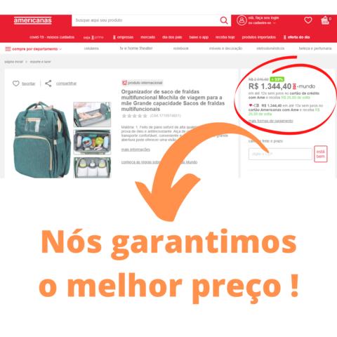 Informativo de preço menor do que nas Lojas Americanas da Bolsa