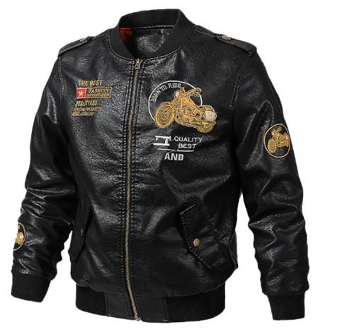 Jaqueta bomber em couro PU Masculina Cores Marrom e Preto