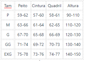 Tabela de medidas: Fantasia Homem Aranha para Crianças