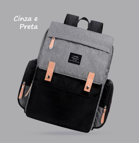 mochila bolsa land maternidade landuo luxury trocador ganchos impermeável cinza