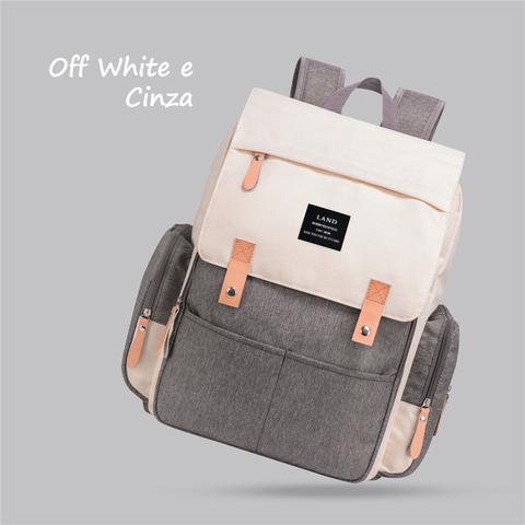 mochila bolsa land maternidade landuo luxury trocador ganchos impermeável branca off white