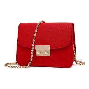 bolsa feminina em couro vermelho com alça de corrente